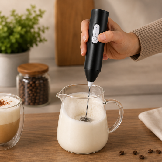 Compact Electric Milk Frother | Handheld Stainless Steel Whisk for Creamy Coffee and Cappuccinos
