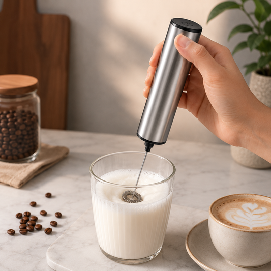 Portable Milk Frother | Rechargeable Stainless Steel with 2 Speeds | Versatile Tool for Lattes and Cappuccinos