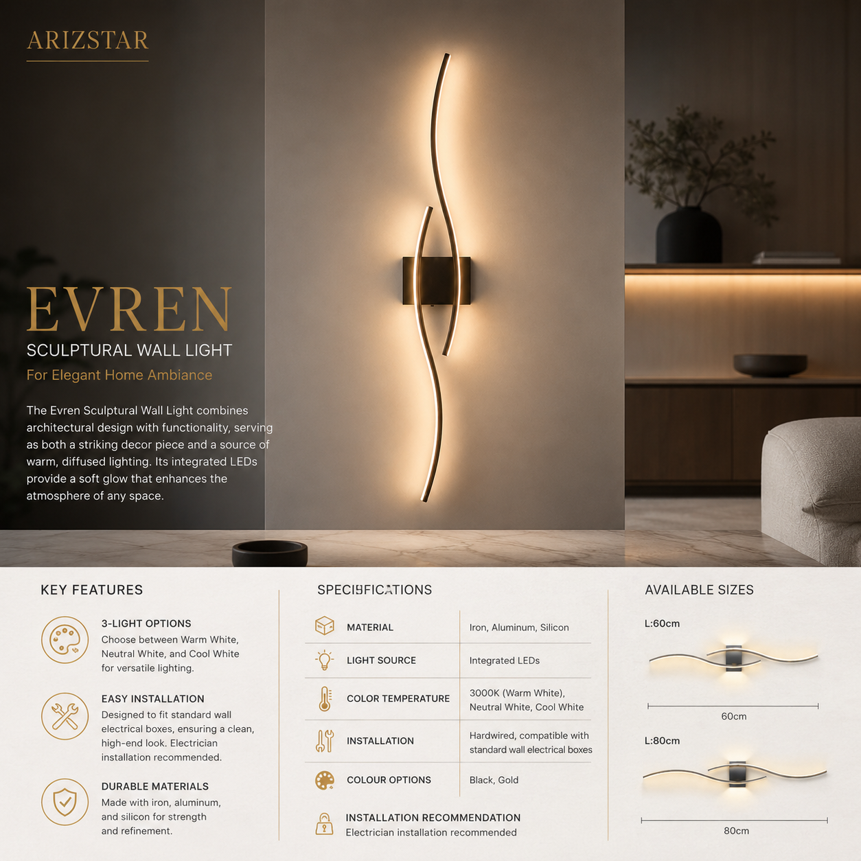 Evren | Modern Sculptural Wall Light
