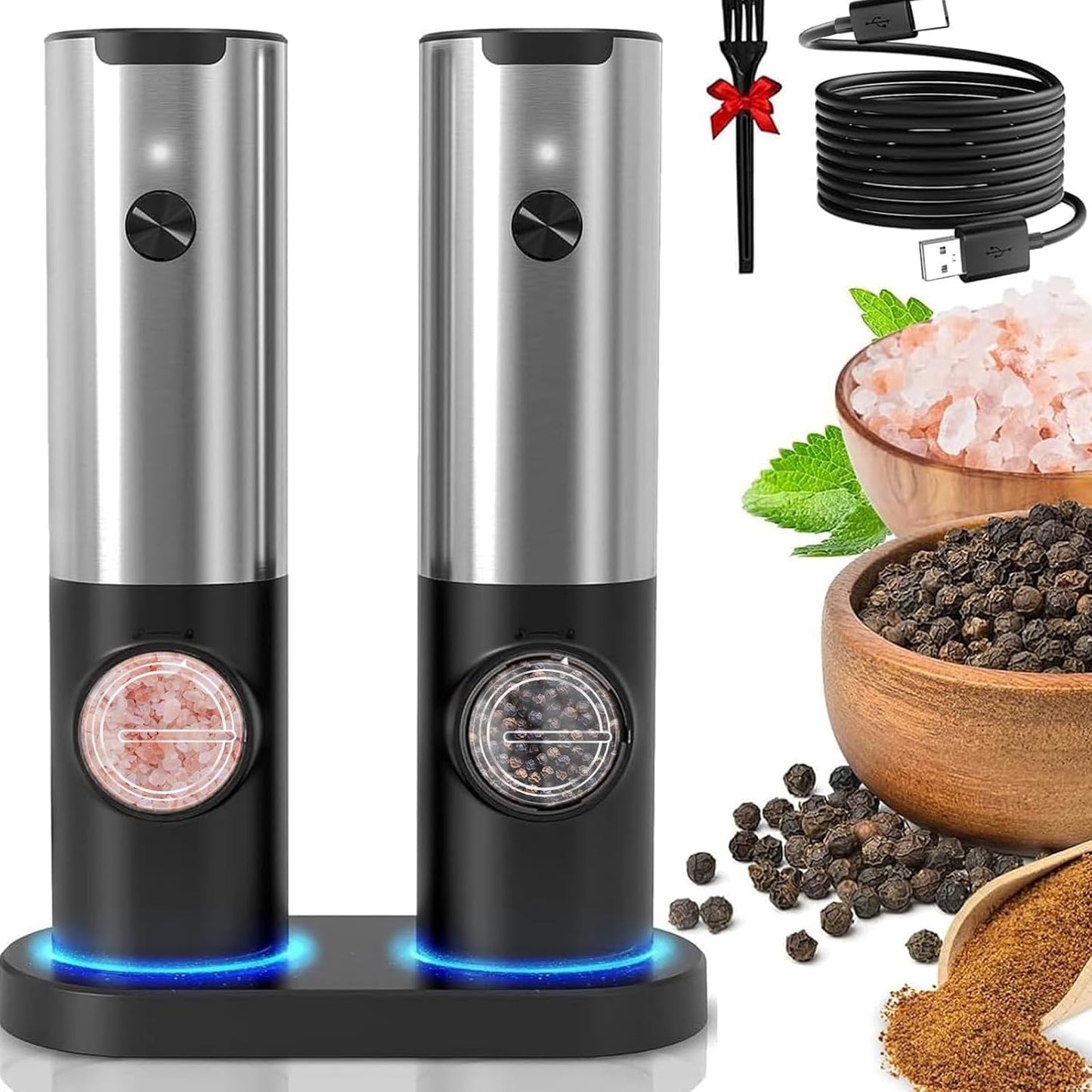 Modern Luxe | Electric Salt and Pepper Grinder Set with Rechargeable Design | Effortless Seasoning for Everyday Cooking 7