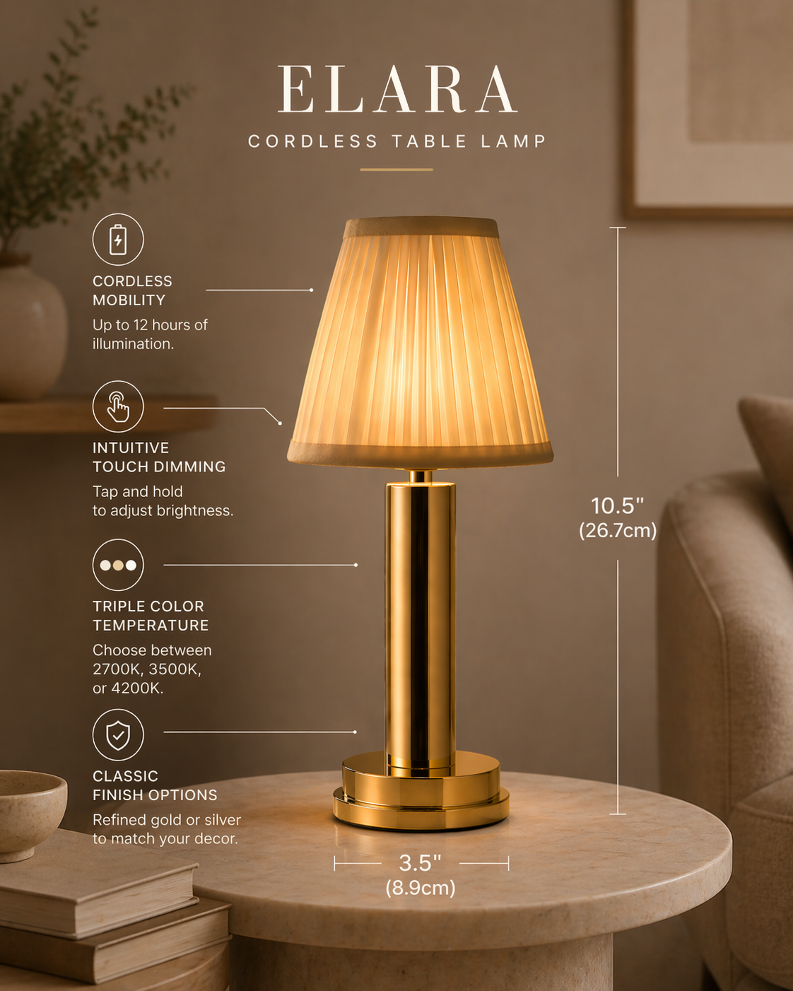 Elara|Rechargeable Table Lamp