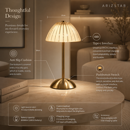JADE | Dimmable LED Table Lamp with Crystal Shade | Cordless Design for Versatile Lighting