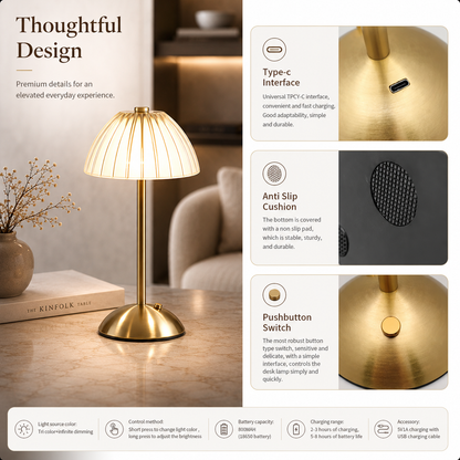 JADE | Dimmable LED Table Lamp with Crystal Shade | Cordless Design for Versatile Lighting