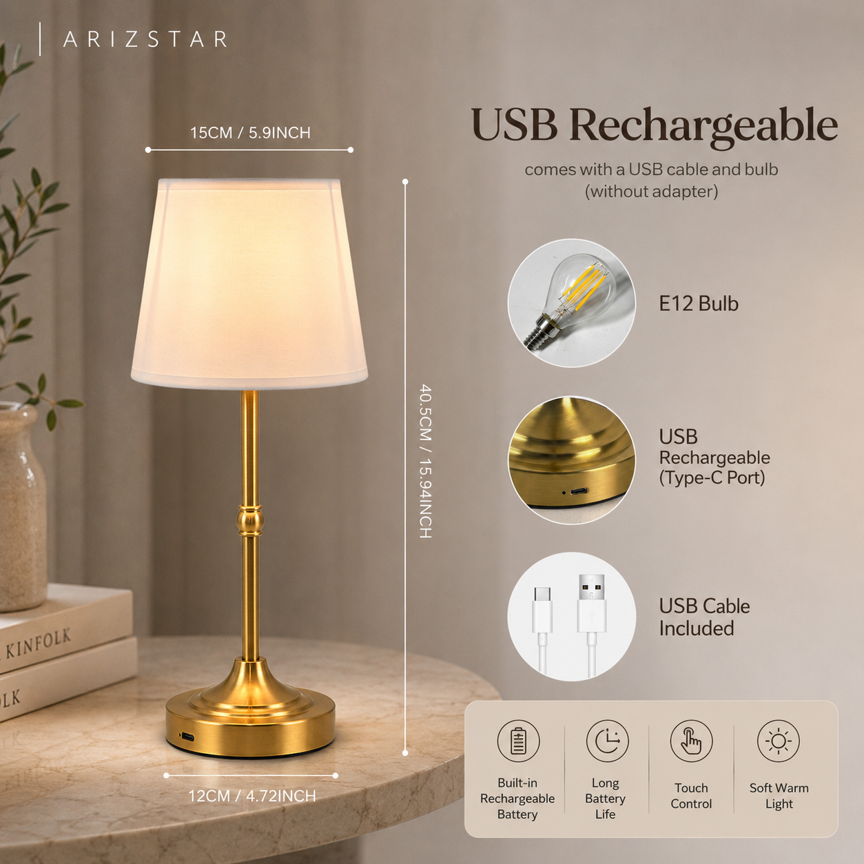 NOCTA | Elegant Table Lamp | Dimmable Cordless Design with Touch Control | Soft Ambient Lighting for Versatile Bedroom Use