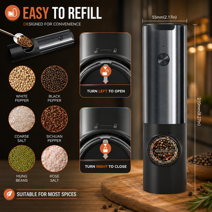 Modern Luxe | Electric Salt and Pepper Grinder Set with Rechargeable Design | Effortless Seasoning for Everyday Cooking