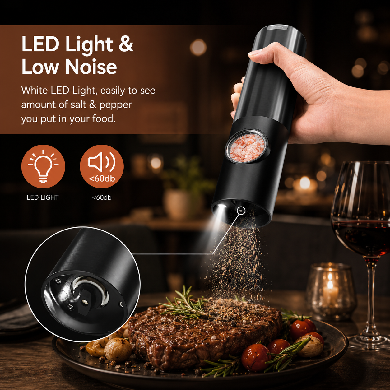 Modern Luxe | Electric Salt and Pepper Grinder Set with Rechargeable Design | Effortless Seasoning for Everyday Cooking