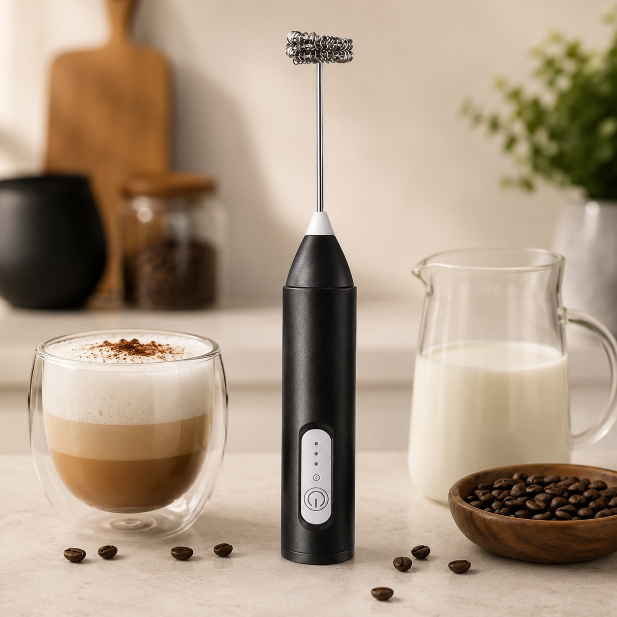 Compact Electric Milk Frother | Handheld Stainless Steel Whisk for Creamy Coffee and Cappuccinos