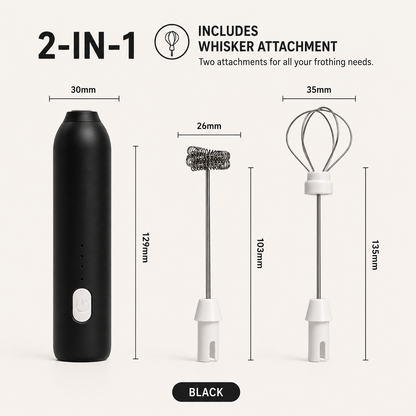 Compact Electric Milk Frother | Handheld Stainless Steel Whisk for Creamy Coffee and Cappuccinos