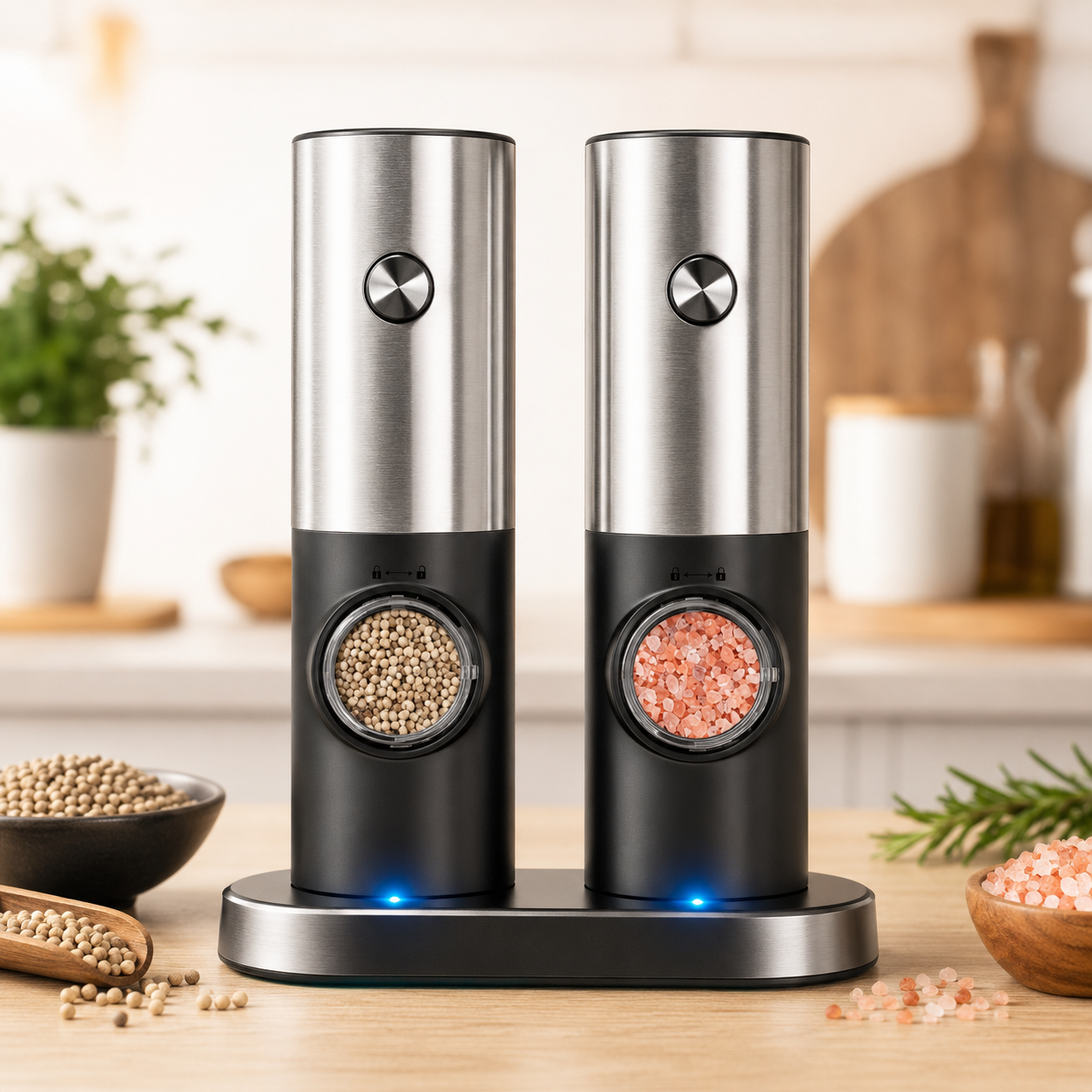 Elegant Kitchen Tool | Electric Salt and Pepper Grinder Set with LED Light | Adjustable Coarseness for Fresh Spices