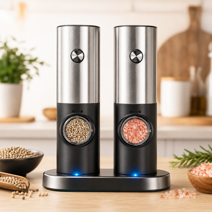 Elegant Kitchen Tool | Electric Salt and Pepper Grinder Set with LED Light | Adjustable Coarseness for Fresh Spices