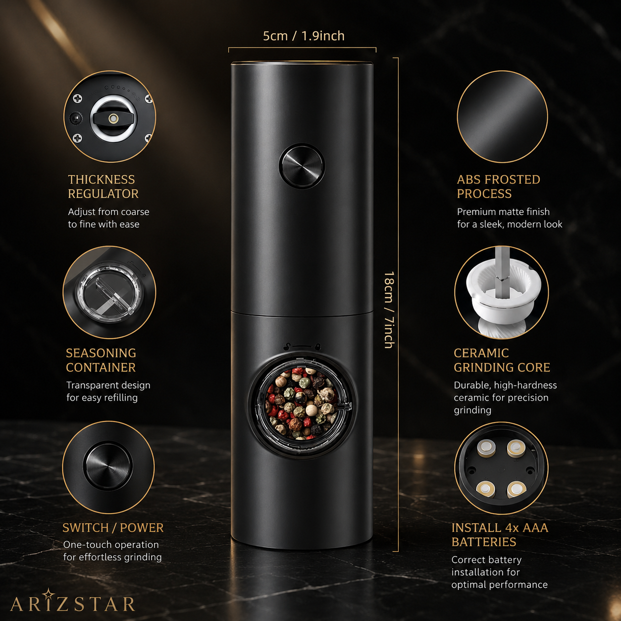 Elegant Kitchen Tool | Electric Salt and Pepper Grinder Set with LED Light | Adjustable Coarseness for Fresh Spices