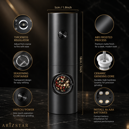 Elegant Kitchen Tool | Electric Salt and Pepper Grinder Set with LED Light | Adjustable Coarseness for Fresh Spices