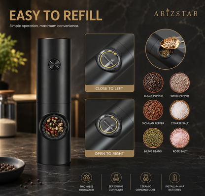 Elegant Kitchen Tool | Electric Salt and Pepper Grinder Set with LED Light | Adjustable Coarseness for Fresh Spices