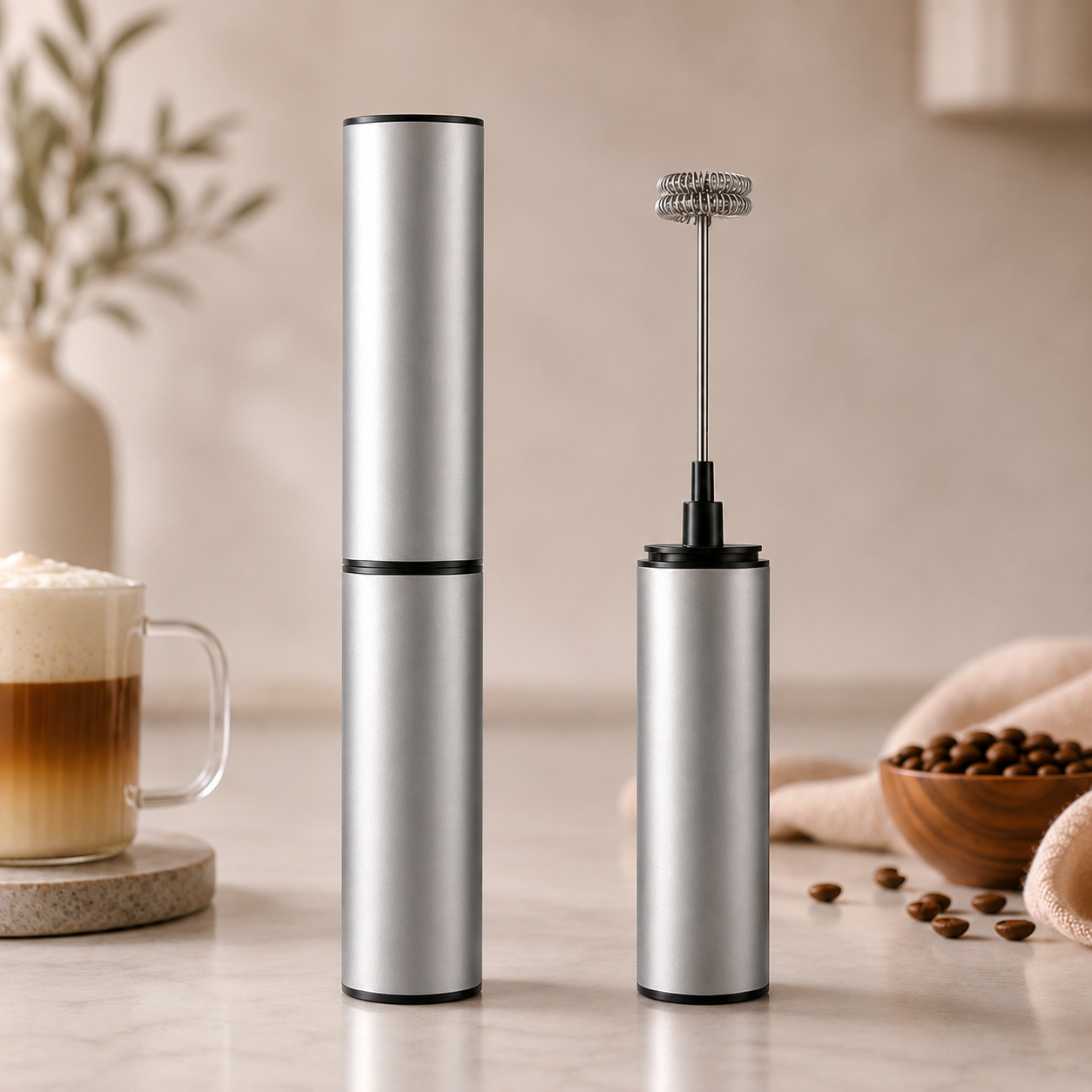 Portable Milk Frother | Rechargeable Stainless Steel with 2 Speeds | Versatile Tool for Lattes and Cappuccinos