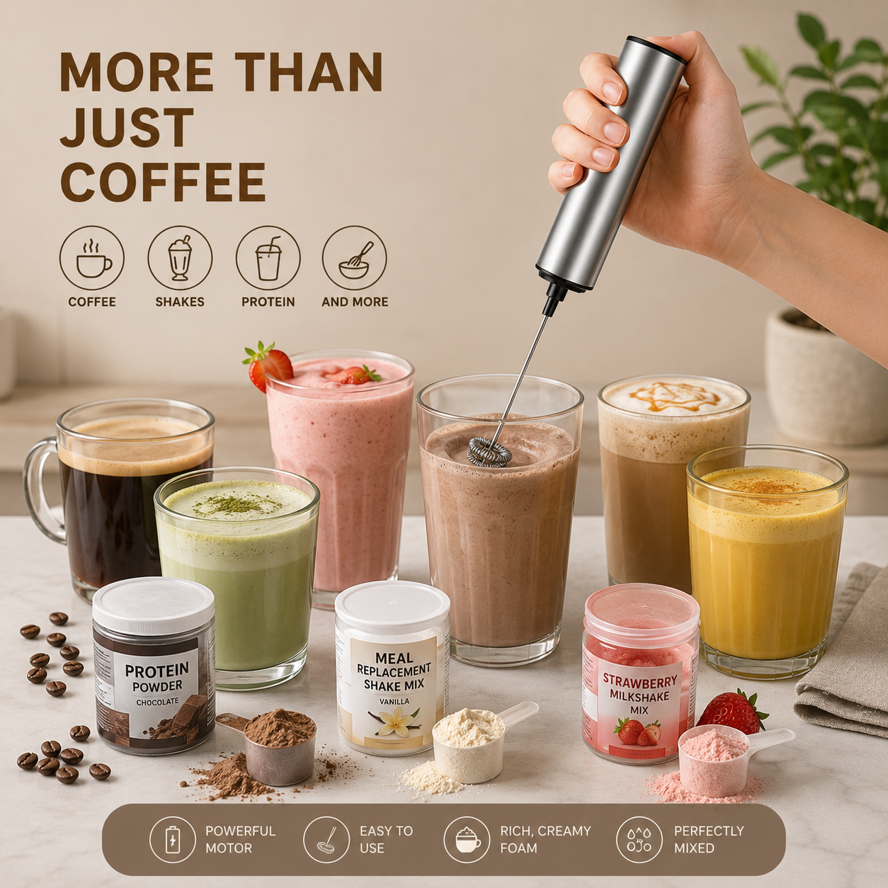 Portable Milk Frother | Rechargeable Stainless Steel with 2 Speeds | Versatile Tool for Lattes and Cappuccinos