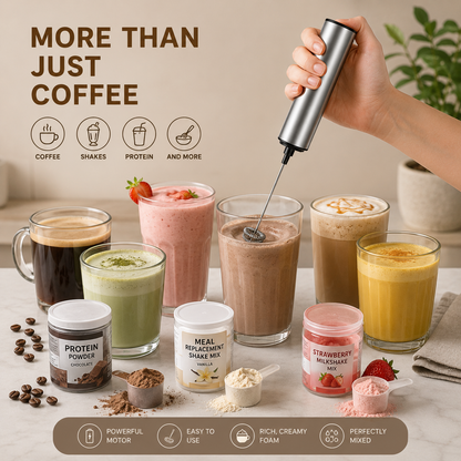 Portable Milk Frother | Rechargeable Stainless Steel with 2 Speeds | Versatile Tool for Lattes and Cappuccinos
