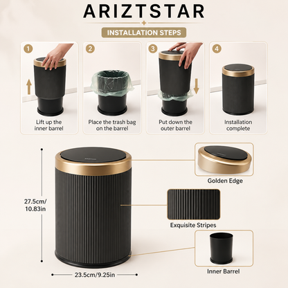 Elegant Oval Kitchen Trash Can | Press-Top Waste Bin with Odour-Sealing Design for Modern Homes