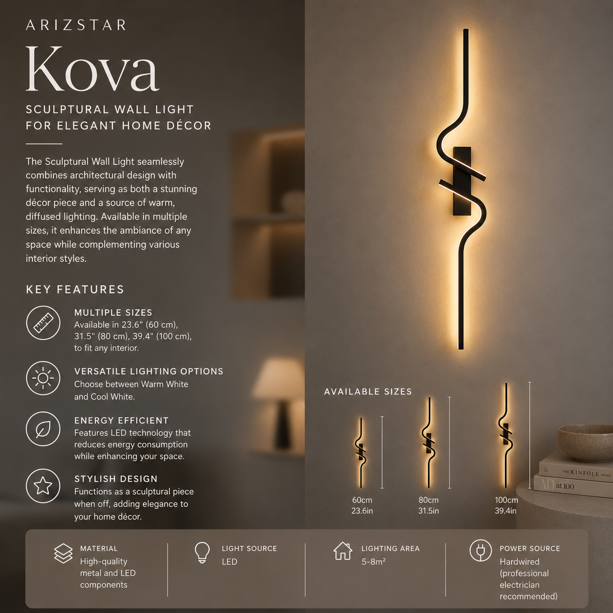 Kova | Hard Wired Sculptural Wall Light