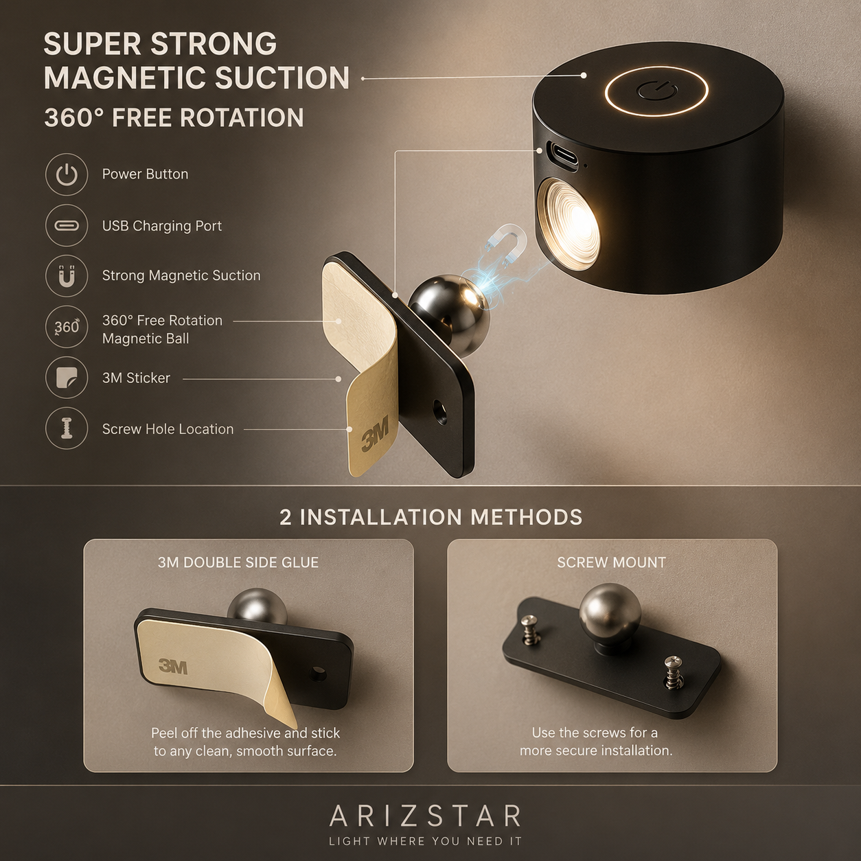 Cordless Wall Lamp | 360° Adjustable Lighting with Minimalist Design | Versatile Wall Lights for Any Space
