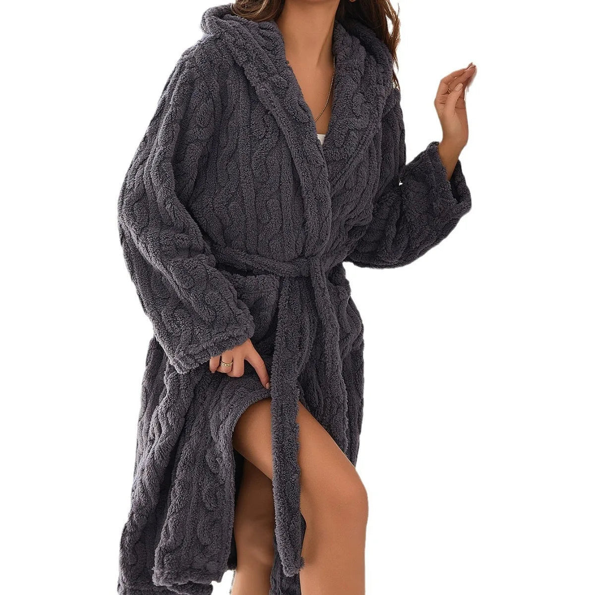 CozyHood | Hooded Bathrobe in Coral Fleece with Cozy Hood | Soft and Warm Dressing Gown for Ultimate Comfort 1