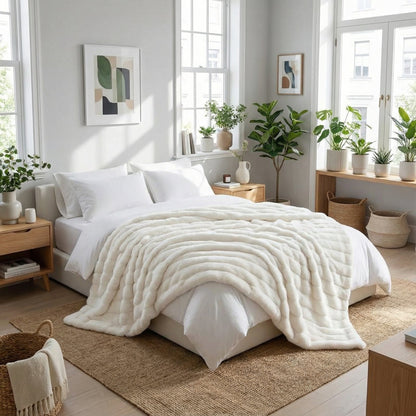 Cozy Home | Faux Rabbit Fleece Blanket with Plush Texture | Versatile Throw for Comfort and Style 1