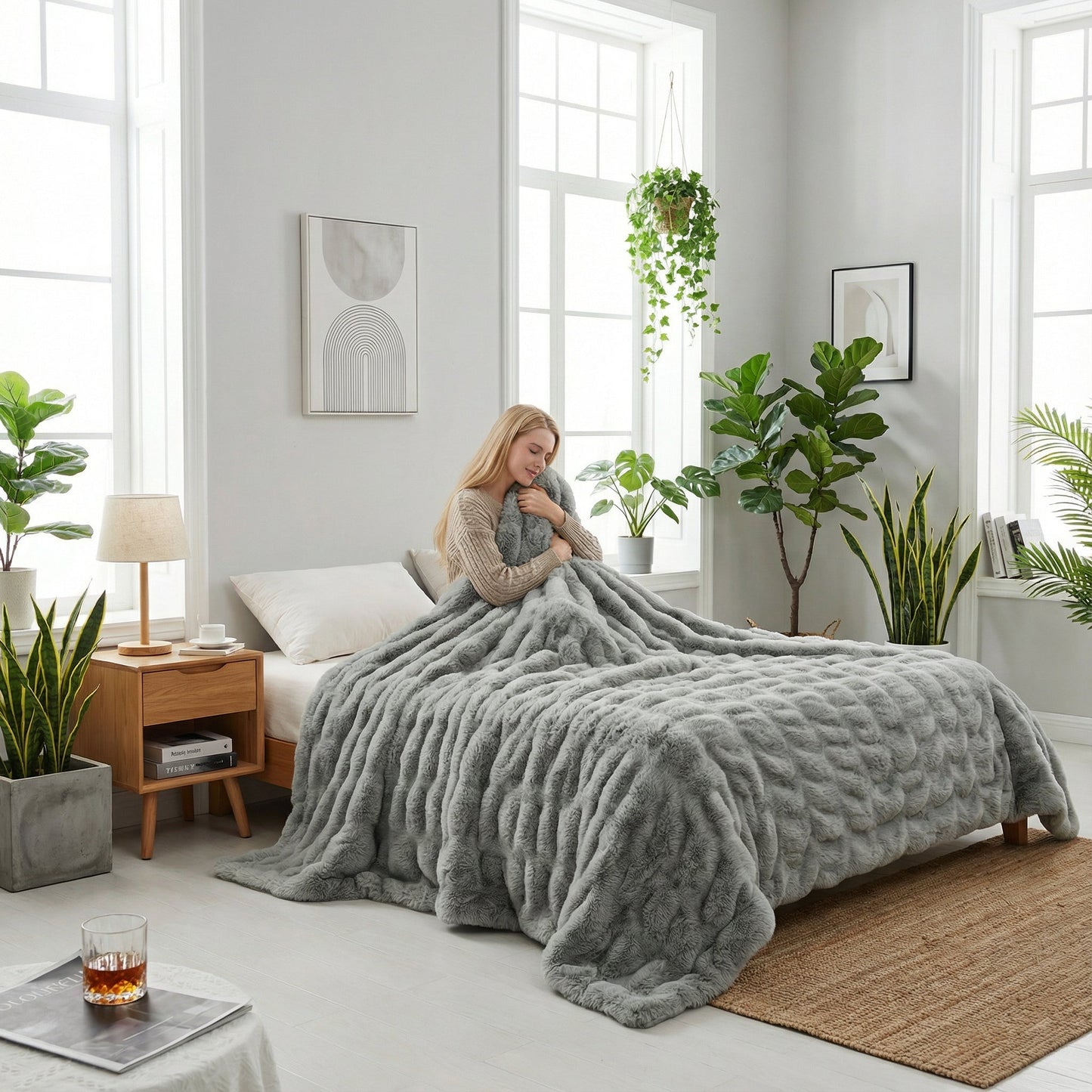 Cozy Home | Faux Rabbit Fleece Blanket with Plush Texture | Versatile Throw for Comfort and Style 2
