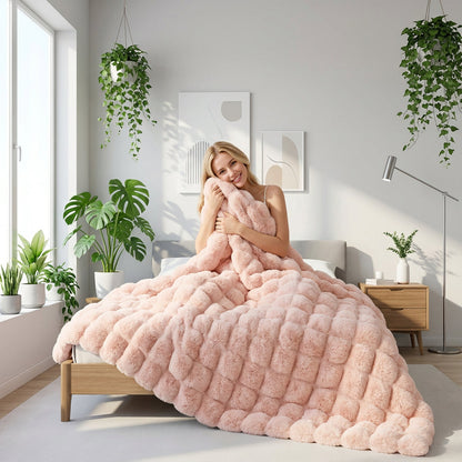 Cozy Home | Faux Rabbit Fleece Blanket with Plush Texture | Versatile Throw for Comfort and Style 4