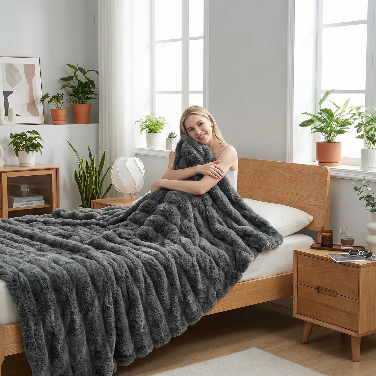 Cozy Home | Faux Rabbit Fleece Blanket with Plush Texture | Versatile Throw for Comfort and Style 6