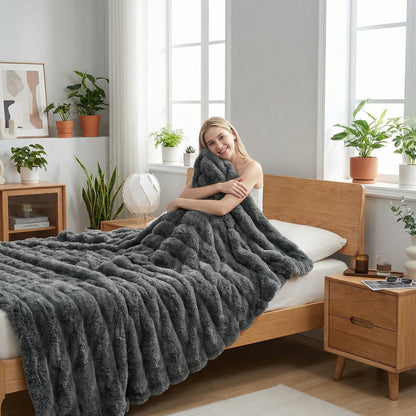 Cozy Home | Faux Rabbit Fleece Blanket with Plush Texture | Versatile Throw for Comfort and Style 6