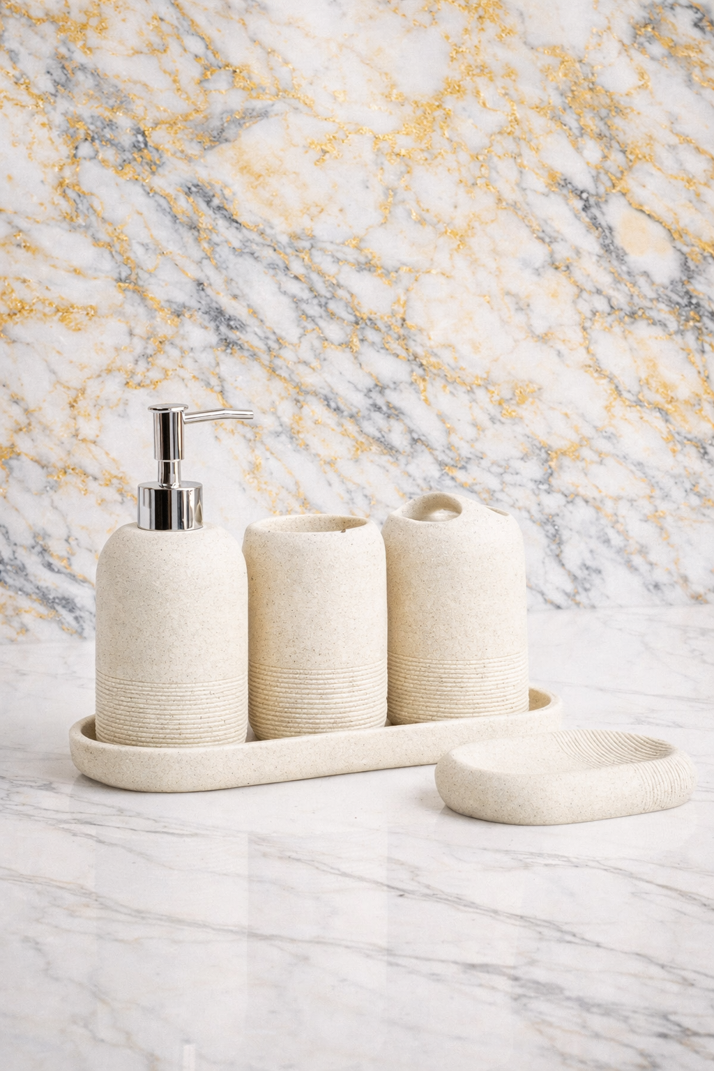 Eco-Friendly Bathroom Accessory Set with Modern Resin Design | Complete Essentials for Stylish Organization 0