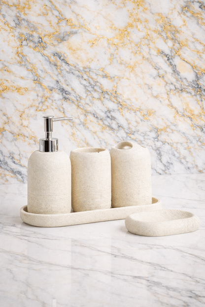 Eco-Friendly Bathroom Accessory Set with Modern Resin Design | Complete Essentials for Stylish Organization 0