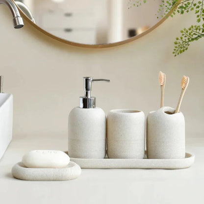 Eco-Friendly Bathroom Accessory Set with Modern Resin Design | Complete Essentials for Stylish Organization 1