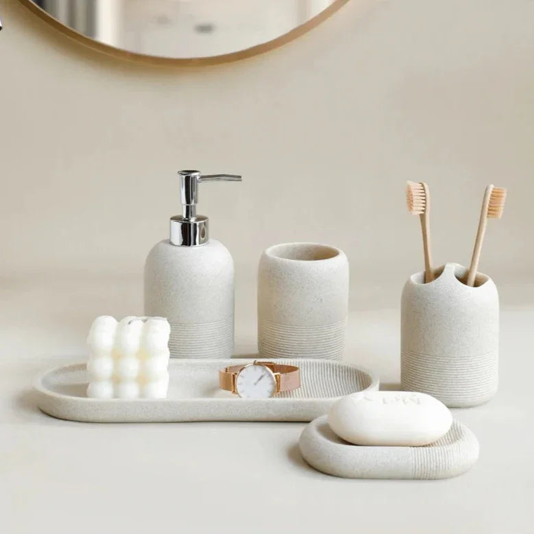 Eco-Friendly Bathroom Accessory Set with Modern Resin Design | Complete Essentials for Stylish Organization 3