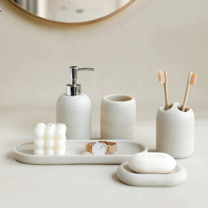 Eco-Friendly Bathroom Accessory Set with Modern Resin Design | Complete Essentials for Stylish Organization 3