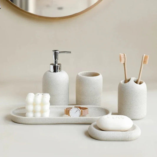 Eco-Friendly Bathroom Accessory Set with Modern Resin Design | Complete Essentials for Stylish Organization 3