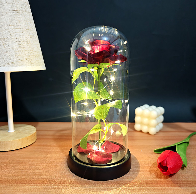 Elarosa | Elegant Preserved Rose Glass Dome Home Decor with LED Light 0