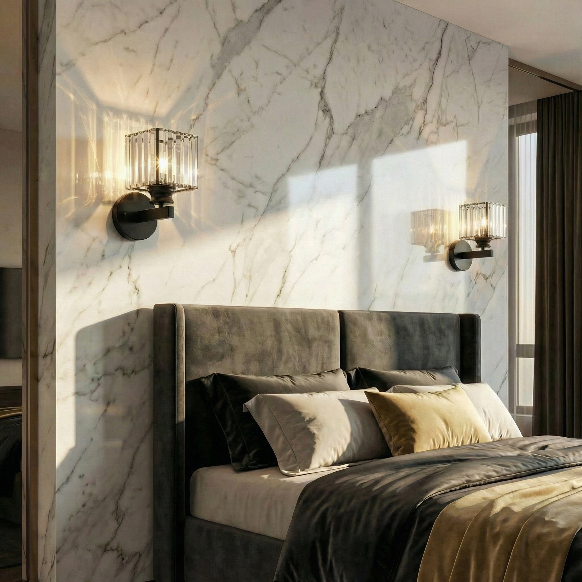 Elegant Crystal Wall Sconces | Dimmable Design with Luxurious Accents | Perfect Lighting for Sophisticated Ambiance 1