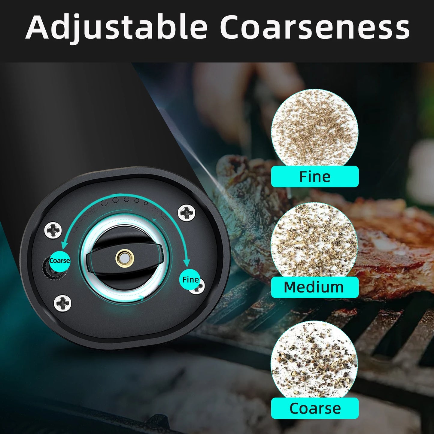 Elegant Kitchen Tool | Electric Salt and Pepper Grinder Set with LED Light | Adjustable Coarseness for Fresh Spices 4