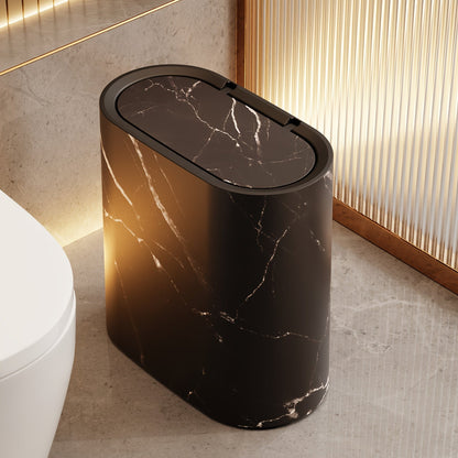 Elegant Marble Pattern | Kitchen Trash Can with Lid | Space-Saving Oval Bin for Stylish Home Decor 10
