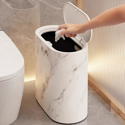 Elegant Marble Pattern | Kitchen Trash Can with Lid | Space-Saving Oval Bin for Stylish Home Decor 3