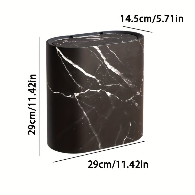 Elegant Marble Pattern | Kitchen Trash Can with Lid | Space-Saving Oval Bin for Stylish Home Decor 4