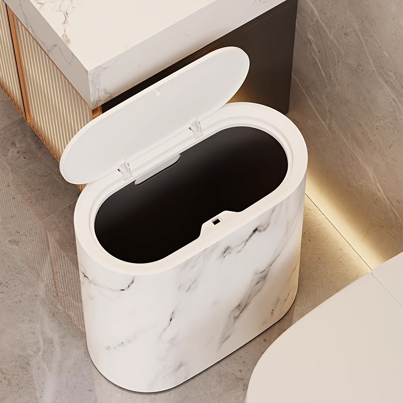Elegant Marble Pattern | Kitchen Trash Can with Lid | Space-Saving Oval Bin for Stylish Home Decor 5