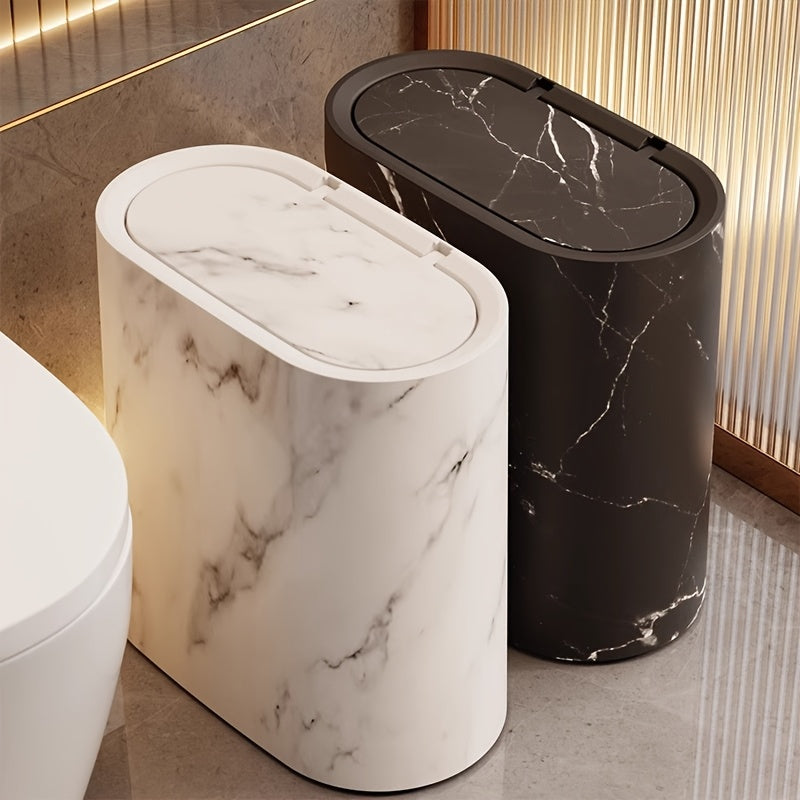 Elegant Marble Pattern | Kitchen Trash Can with Lid | Space-Saving Oval Bin for Stylish Home Decor 9