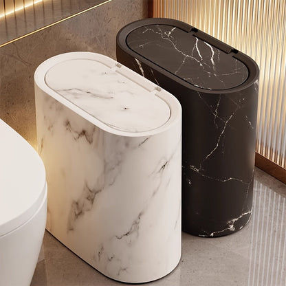 Elegant Marble Pattern | Kitchen Trash Can with Lid | Space-Saving Oval Bin for Stylish Home Decor 9