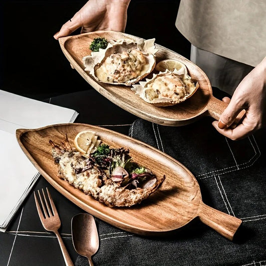 Elegant Wooden Serving Plate with Elongated Design for Stylish Dining 0