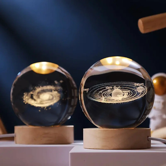 ElysianGlow | Enchanting Ethereal Glass Orb Light with Wooden Base 0
