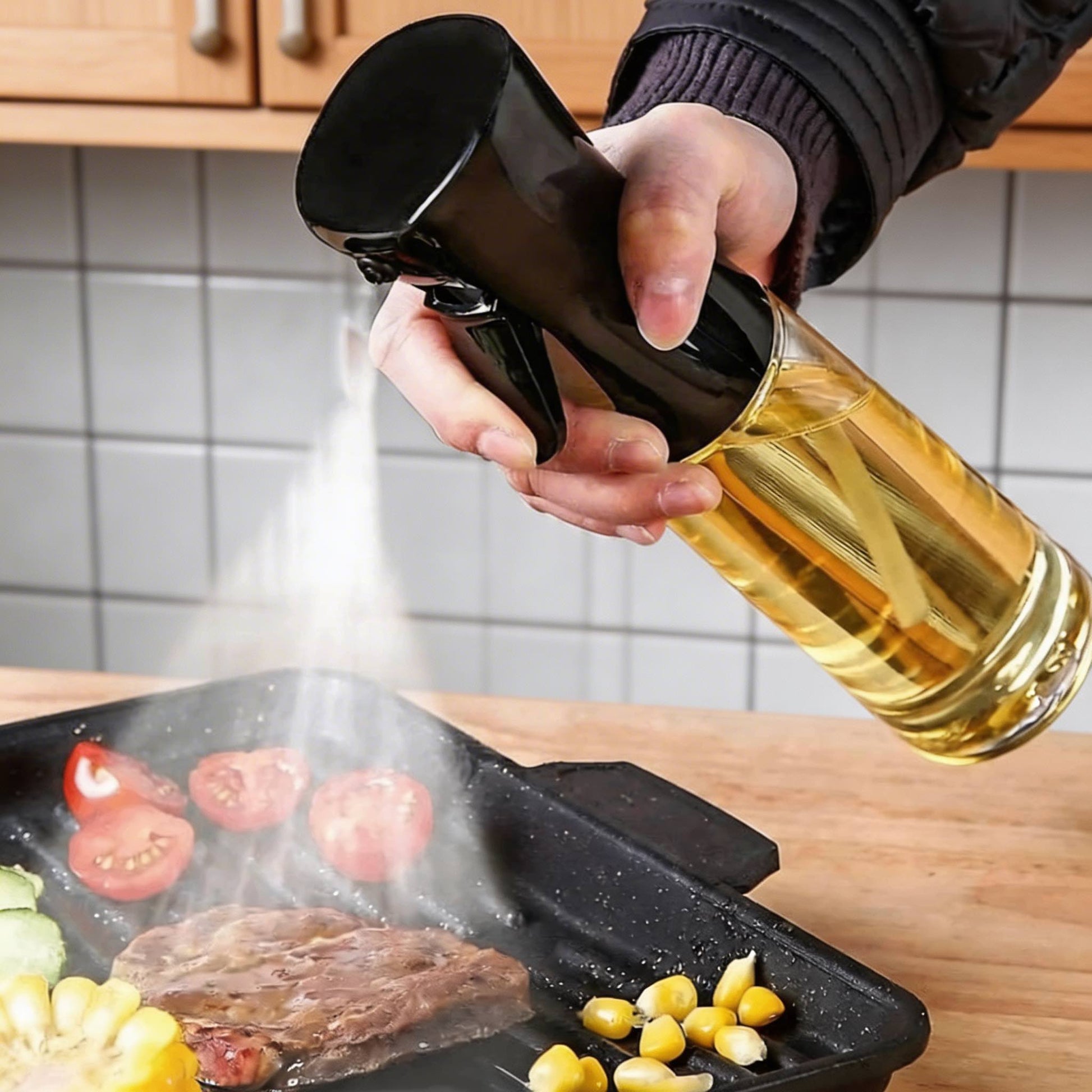 Ergonomic Glass Oil Spray Bottle with Fine Mist Nozzle for Healthy Cooking | Refillable Oil Sprayer for Air Fryer and Grilling 1