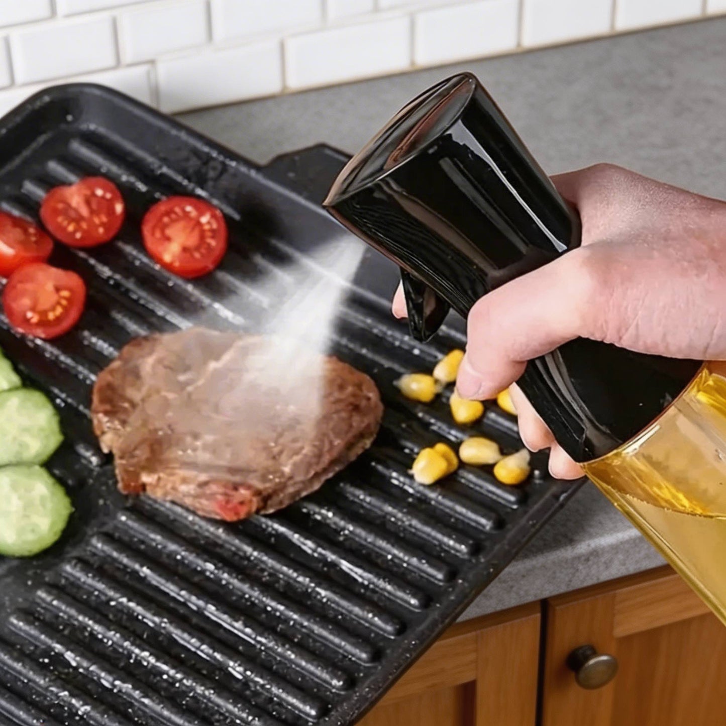 Ergonomic Glass Oil Spray Bottle with Fine Mist Nozzle for Healthy Cooking | Refillable Oil Sprayer for Air Fryer and Grilling 2