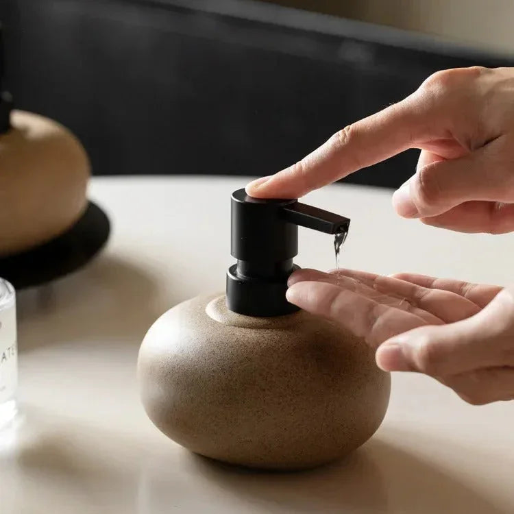 Eron Collection | Hand Soap Dispenser with Rustic Ceramic Finish | 300 ml Capacity for Effortless Grooming 2