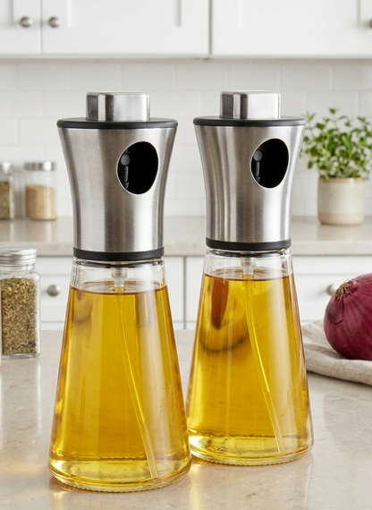 Refillable Spray Bottle with Fine Mist Nozzle | Stainless Steel Design for Precise Oil Application